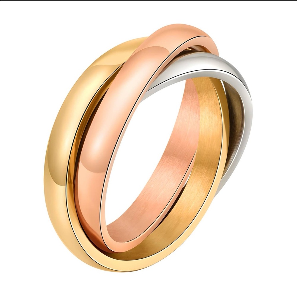 Elegant Gold, Rose Gold, and Silver Interlocking Ring 18k plated Stainless steel
